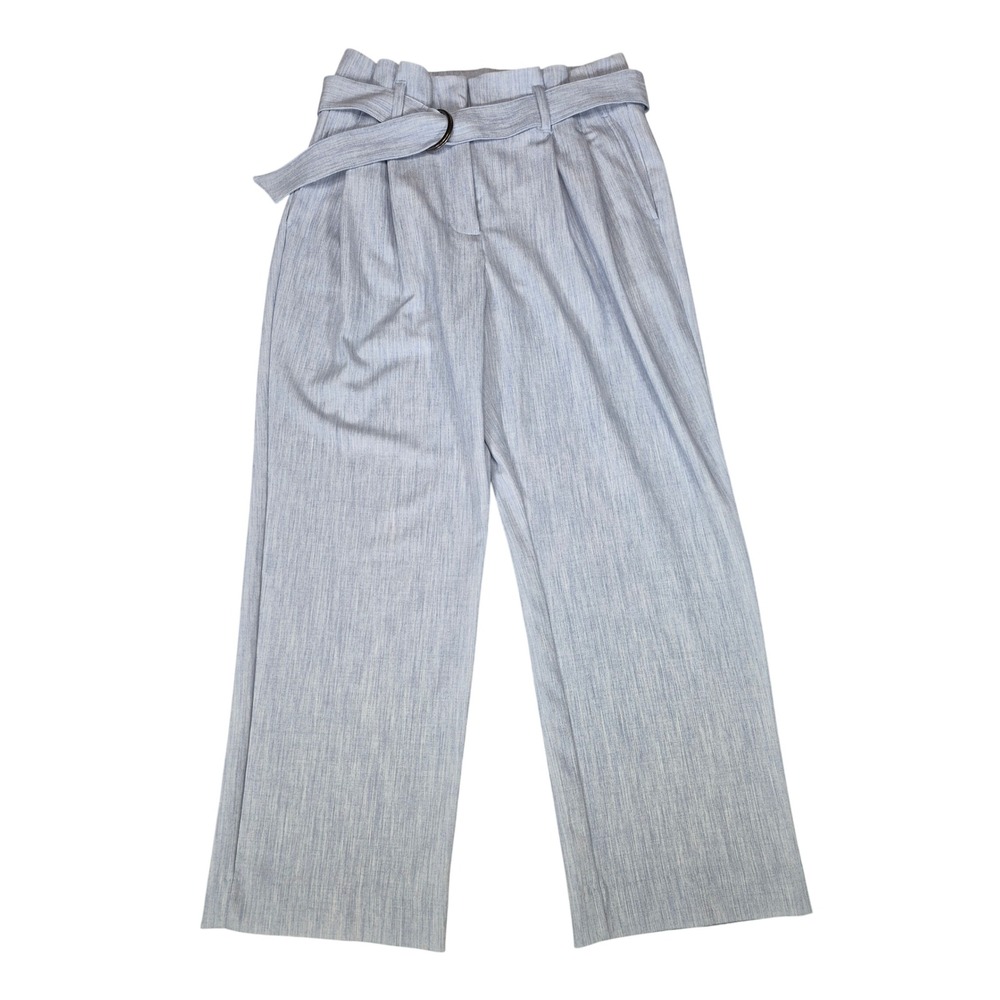 Nine West Womens Wide Leg Belted Pants Light Blue High Waisted Size 14